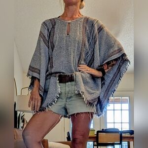 Jen's Pirate Booty for Free People woven poncho top blouse S M L drug rug beach
